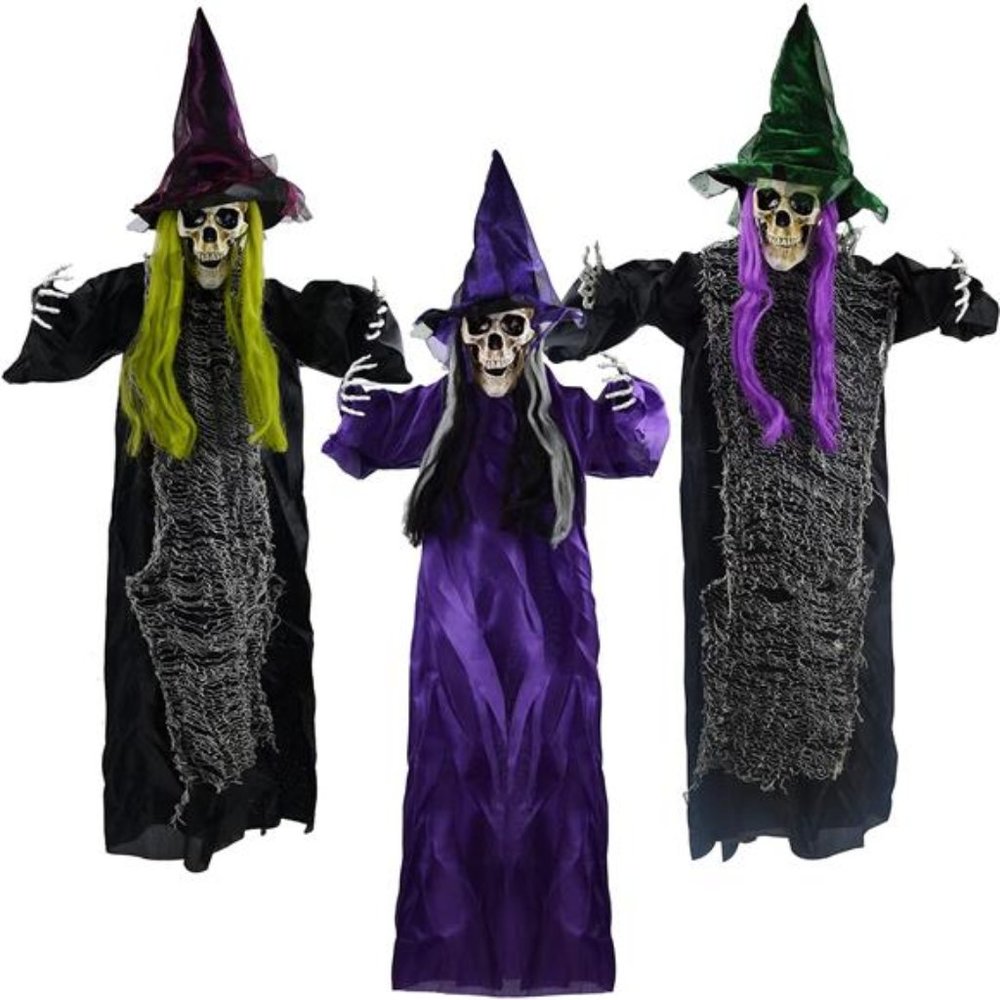 3 Pack 38.6" Halloween Hanging Skeleton with Witch Hat Decoration